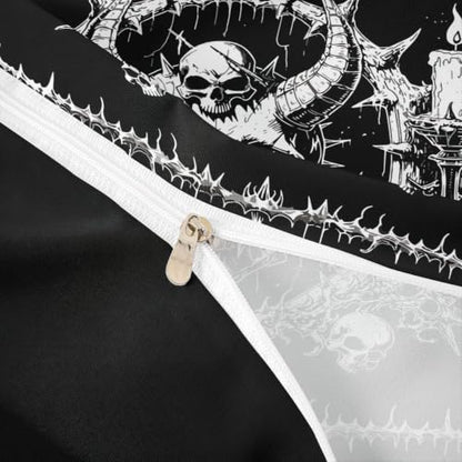 Gothic Skull Duvet Cover Set Full Size Horror Bedding with Moon Skeleton Design for Kids & Teens - No Comforter
