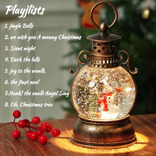 Christmas Snow Globe Lantern with Music & Timer - Dark Bronze