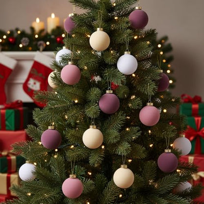 Velvet Christmas Balls 30 Pcs Flocked Holiday Ornaments - Pink Purple Variation
