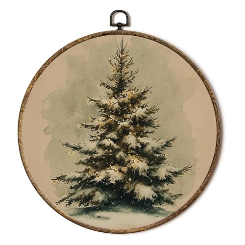 Christmas Tree Round Wall Art - Winter Canvas Decor for Home & Holiday