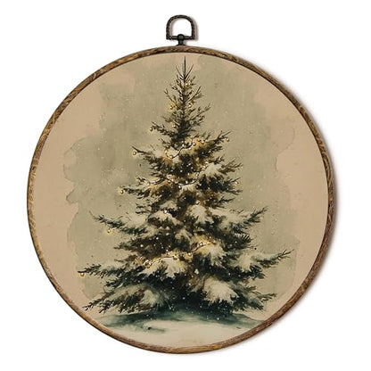 Christmas Tree Round Wall Art - Winter Canvas Decor for Home & Holiday