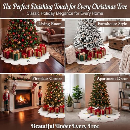48 Inch Quilted Christmas Tree Skirt with Nutcracker Design - Holiday Decor