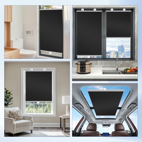 2 Pack Blackout Roller Shades with Suction Cups for Windows - Portable & No Drill Installation