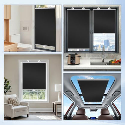 2 Pack Blackout Roller Shades with Suction Cups for Windows - Portable & No Drill Installation