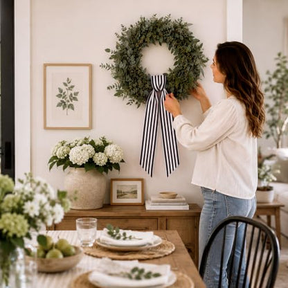 2 Pack Black & White Stripe Wreath Sashes for Front Door - Elegant Decor
