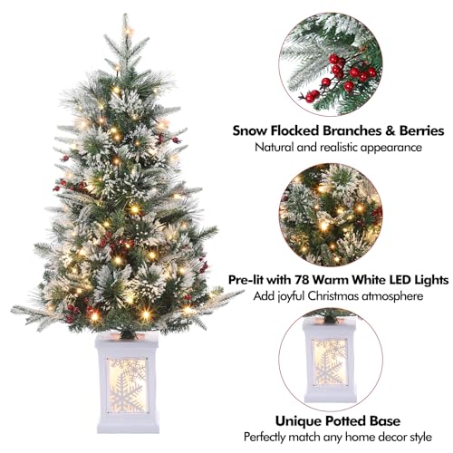 3ft Artificial Christmas Tree with Snow Flock & Prelit Lights - Snowflake Lightbox Variation
