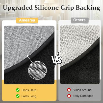 Amearea Black Oval Bedroom Rug 2.6 x 5.3 ft Non-Slip Memory Foam Bedside Mat