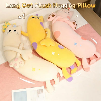 Yellow Long Cat Plush Hugging Pillow for Adults - 51in