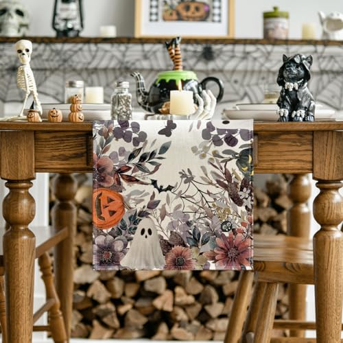 Halloween Table Runner 13x72 Inch Beige and Brown Polyester Party Decor