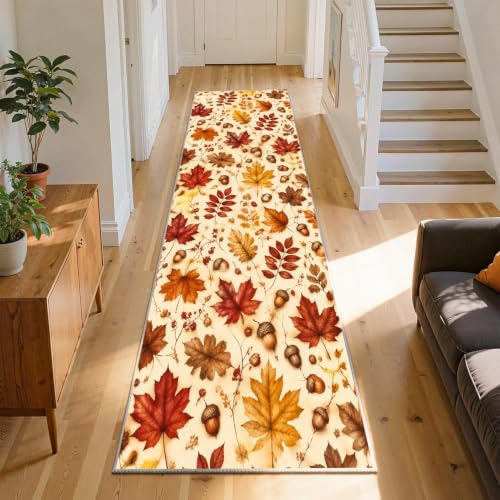 Autumn Leaf Acorn Runner Rug 3x12 Fall Country Floor Mat for Thanksgiving - Pattern-7