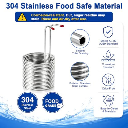50ft Stainless Steel Immersion Wort Chiller Coil for Homebrew Beer Cooling