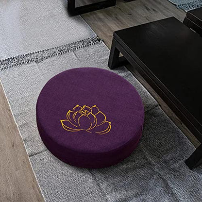 Meditation Cushion Floor Pillow with Removable Linen Cover - Dark Violet 6cm