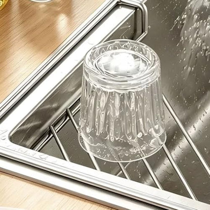 Stainless Steel Corner Sink Shelf with Open Wire Rack - Space-Saving Kitchen Organizer - Variation 1