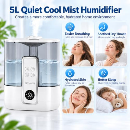 Top Fill 5L Ultrasonic Cool Mist Humidifier - White, Whisper-Quiet, Adjustable