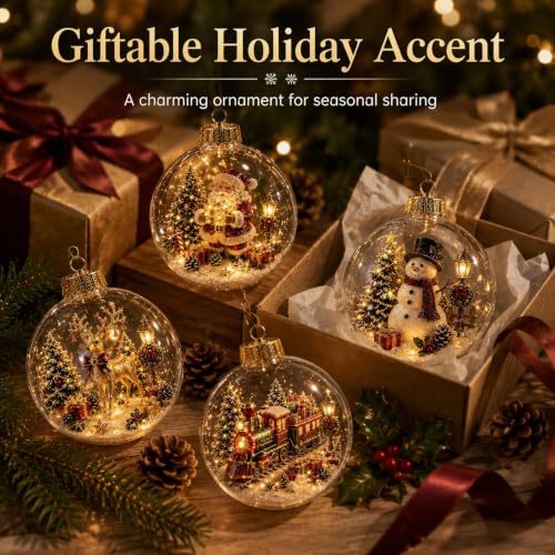 3D Glowing Christmas Scene Ornament Set - Festive Holiday Decor