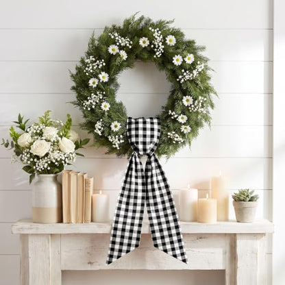 Black Buffalo Plaid Burlap Sash for Front Door Wreath Decorations Christmas