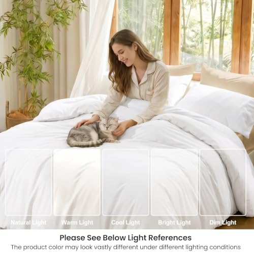 Queen Size Duvet Cover Set - 100% Rayon Derived from Bamboo, Love's Cabin White