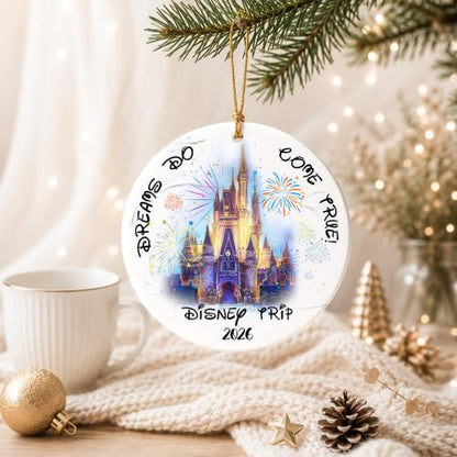 Castle Fireworks Trip Ornament - Magical 2026 Vacation Keepsake for Family Travel
