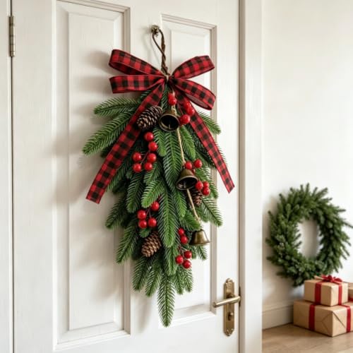 2Pcs 19.7-Inch Lighted Christmas Teardrop Swag for Front Door Decor - Variation of THIS listing