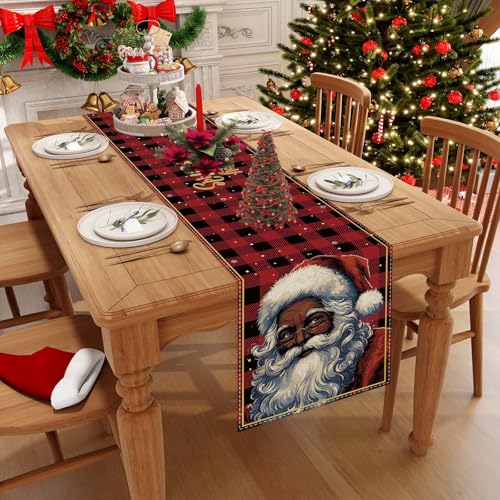 Black Santa Christmas Table Runner Xmas Winter Holiday Decorations - Red & Black, 13" x 72"