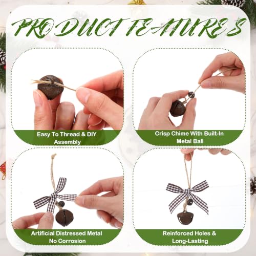 Vintage Rusty Metal Christmas Bells Kit with Stars & Twine - 82 Pieces