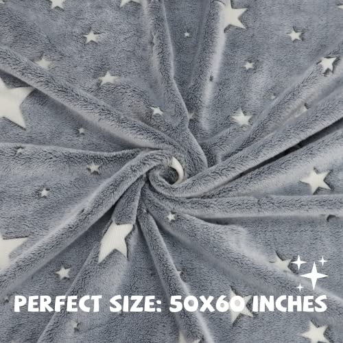 Glow in the Dark Star Space Blanket for Kids - Fluorescent Stars, 50 x 60 inches, Soft Fuzzy Galaxy Throw for Boys and Girls
