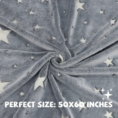 Glow in the Dark Star Space Blanket for Kids - Fluorescent Stars, 50 x 60 inches, Soft Fuzzy Galaxy Throw for Boys and Girls