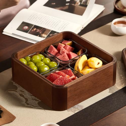 Square Dry Fruit Tray with Glass Lid and 4 Glass Bowls - 9.1 Inch