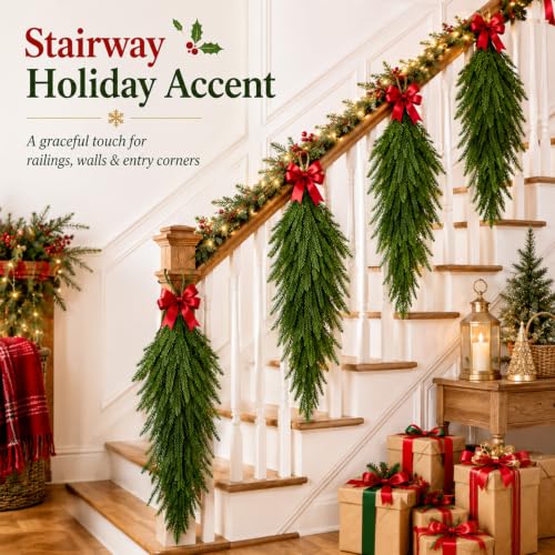 Artificial Norfolk Pine Christmas Teardrop Swag - 27.5 Inches Holiday Decor