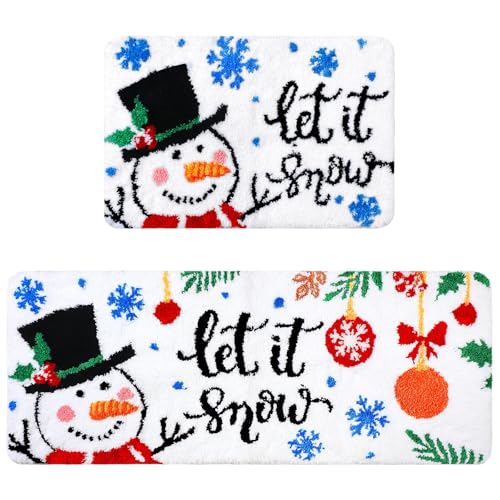 Christmas Snowman Bathroom Rugs Set - 20x47 & 16x24 Inches, Festive Tufted Decor