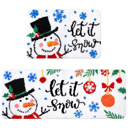 Christmas Snowman Bathroom Rugs Set - 20x47 & 16x24 Inches, Festive Tufted Decor
