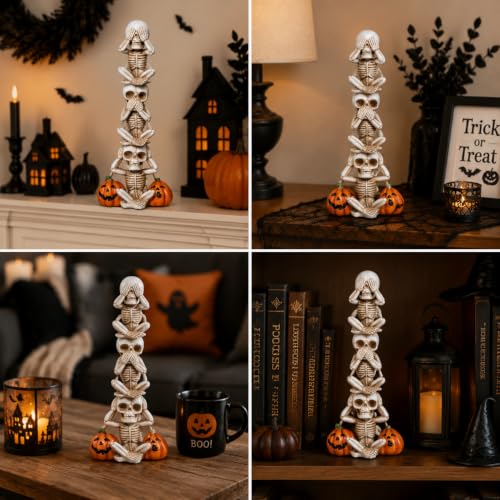 Hodao Halloween Decor Skeleton Figurine - White Three-Tier Pumpkin Design