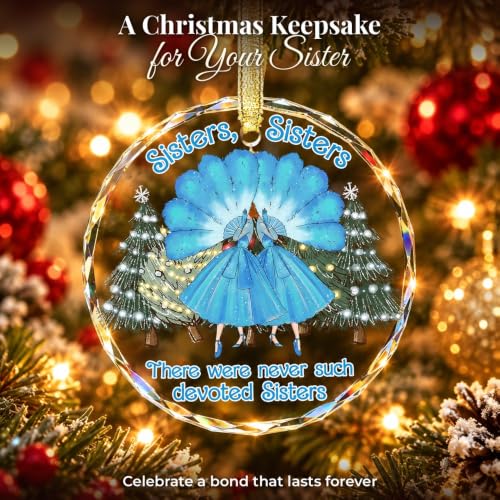 Gossby Sister Keepsake Ornament - Round Crystal Glass, Multi Color, 3.1 Inch