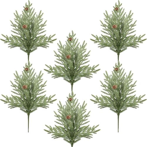 Christmas Pine Stems Faux Pine Branches with Cones - Green & Brown 6PCS, 22.4"
