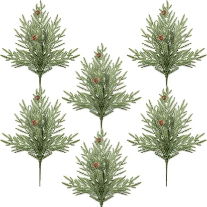 Christmas Pine Stems Faux Pine Branches with Cones - Green & Brown 6PCS, 22.4"