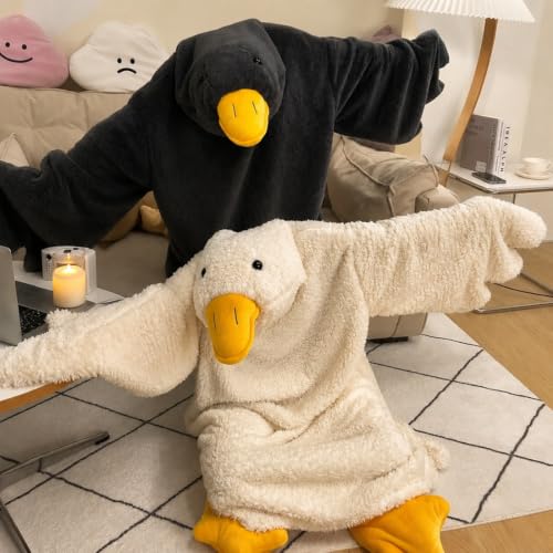 White Oversized Wearable Goose Blanket Hoodie Onesie - X-Large