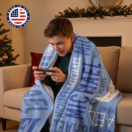 Light Blue Personalized Blanket with Name - Custom Flannel Kids & Adults Gift