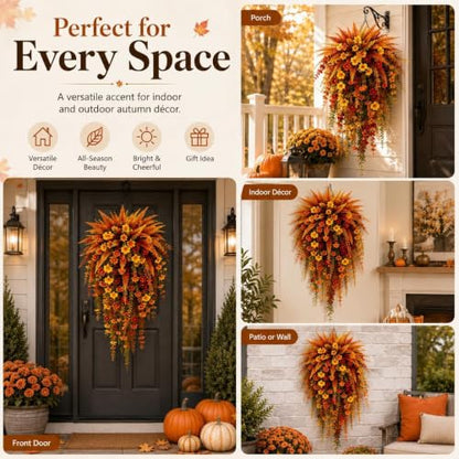 Artificial Fall Harvest Hanging Flowers Decor - Orange, Outdoor & Indoor