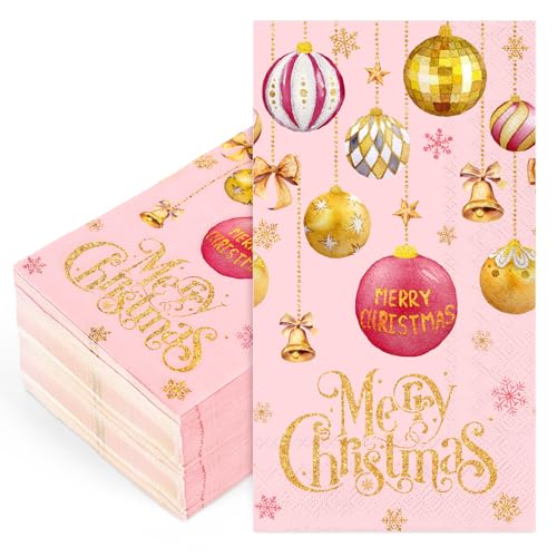Christmas Guest Napkins Pink Gold 100Pcs Disposable Table Decor