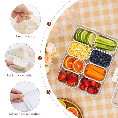 erichbow Divided Snack Serving Tray with Lid and Handle travel Snackle Box Charcuterie Container Portable Storage Organizer for Candy, Fruits, Nuts, Snacks(8 Compartments)