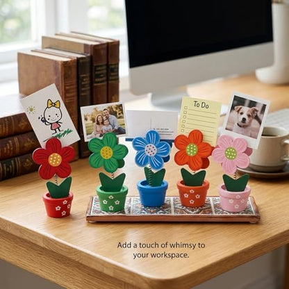 Bingo Ticket Holder Set - Wooden Flower Clip Holders for Cards Notes Photos
