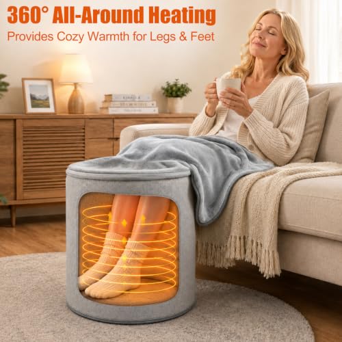 Voltiefy Grey Under Desk Heater with Blanket - Silent, Energy Efficient Foot & Leg Warmer