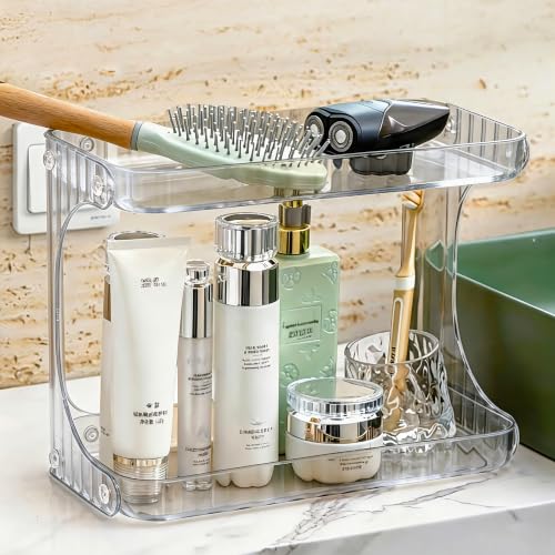Small Bathroom Counter Organizer with 2 Layers, Waterproof Makeup and Skincare Storage Shelf