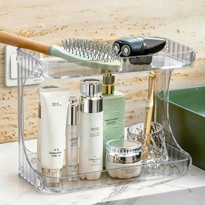 Small Bathroom Counter Organizer with 2 Layers, Waterproof Makeup and Skincare Storage Shelf