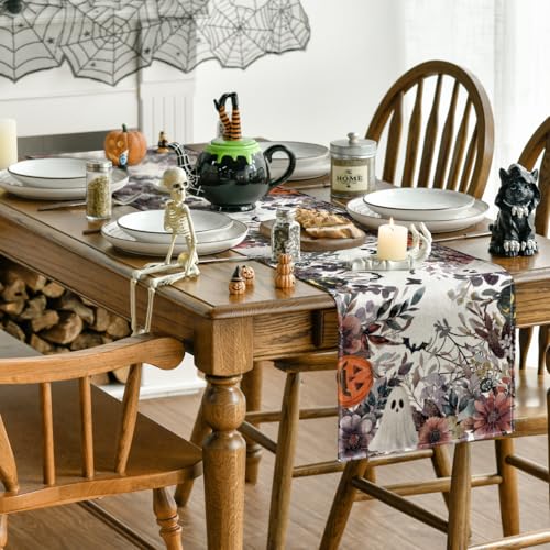 Halloween Table Runner 13x72 Inch Beige and Brown Polyester Party Decor