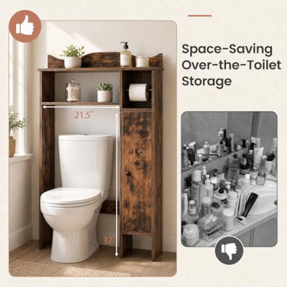 GIANTEX Over-The-Toilet Storage Cabinet with 1-Door Side Storage Rustic Brown