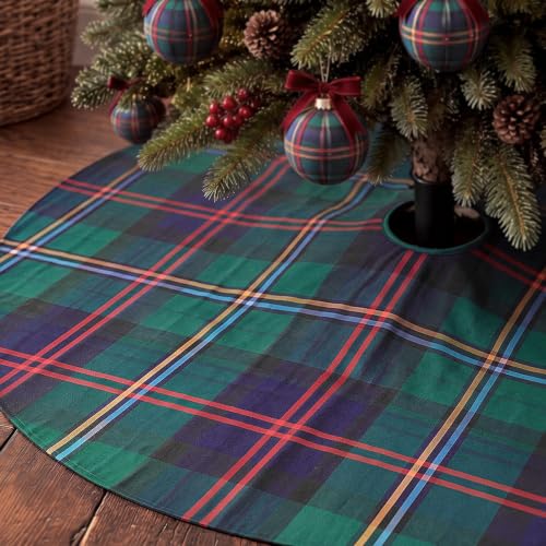 48 Inch Plaid Christmas Tree Skirt - Green Xmas Tree Mat for Holiday Decor