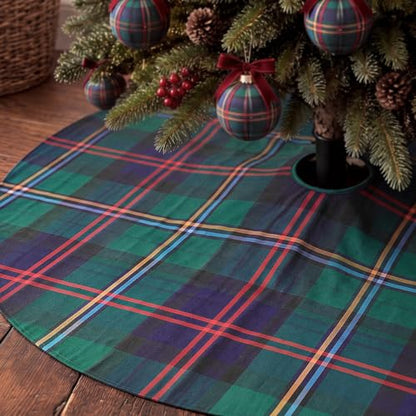 48 Inch Plaid Christmas Tree Skirt - Green Xmas Tree Mat for Holiday Decor