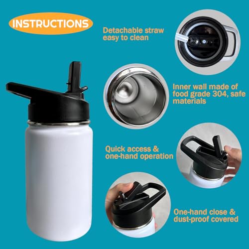 Train Kids Water Bottle for School with Straw Lid,12oz Stainless Steel Insulated Water Bottle for Boys & Girls,Leak Proof Lid with Handle & Touch Free Spout (A06)