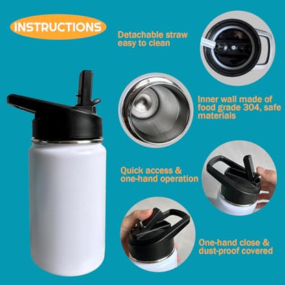 Train Kids Water Bottle for School with Straw Lid,12oz Stainless Steel Insulated Water Bottle for Boys & Girls,Leak Proof Lid with Handle & Touch Free Spout (A06)